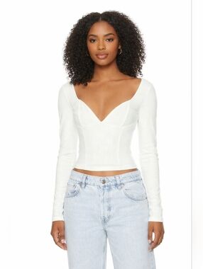Free People White Long-Sleeve Sweetheart Crop Top